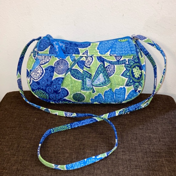 Vera Bradley Doodle Daisy Mini Quilted Crossbody Bag Purse Blue Green Floral - Picture 1 of 10